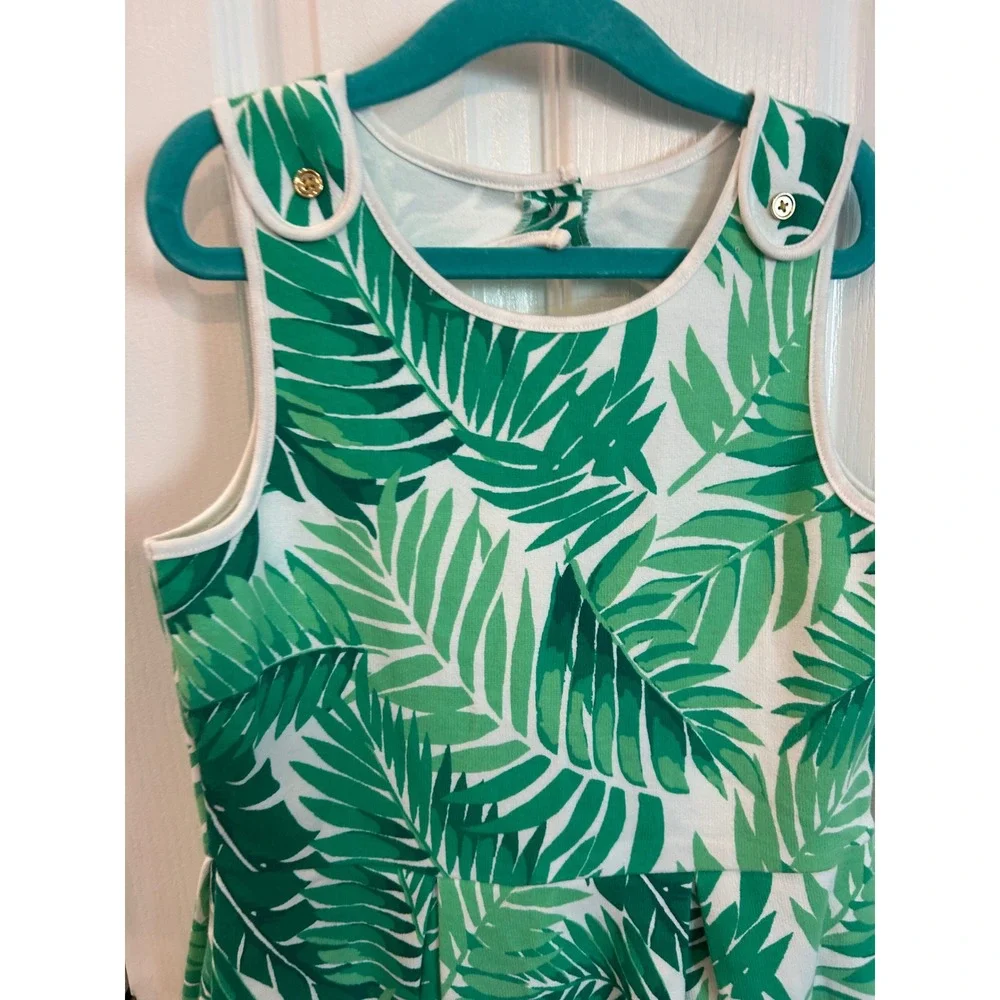 Janie and Jack Dress Green Tropical Palm Leaf Open Back Summer Vacation Kids 8